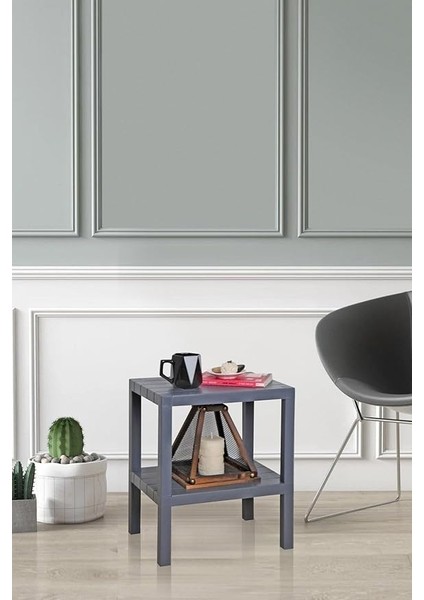 Home 2 Katlı Plastik Balkon Bahçe Sehpası Masası Şezlong Havuz Sehpası Gazetelik Banyo Mutfak Rafı Gri modelleri