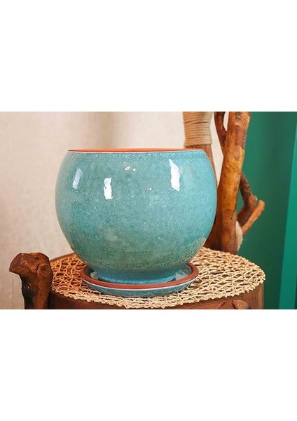 Tasarımı Ev Dekorasyon Turkuaz Artistik Çift Sırlı Iç ve Dış Mekan Kullanımlı Tabaklı Toprak Terrakota Saksı Saksılık Salon Çiçeklik modelleri