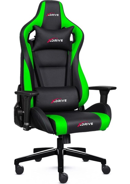 Akdeniz Profesyonel Oyuncu Koltuğu, Bel ve Boyun Desteği, Tekerlekli, Hareketli Kolçaklar, 74 x 57 x 24 Cm, Yeşil/siyah