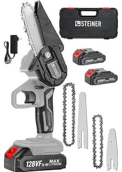 Alman 128 Vf 10 Ah Bakır Sargılı Akülü Dal Kesme Budama Testere Bıçkı Makinesi Çift Pala Çift Zincir Gri fiyatları