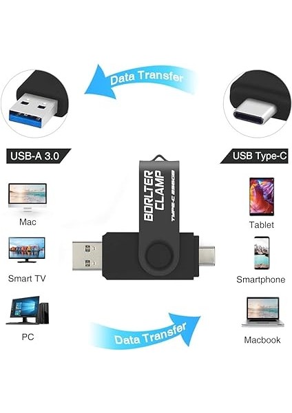 Clamp Tip C USB Bellek 256 Gb, 2'si 1 Arada Otg Bellek USB 3.0 Çift Bağlantı USB C Flash Sürücü, Android Akıllı Telefonlar, Samsung S10/S9/S8, Huawei, Tabletler ve Bilgisayarlar Için (Siyah) fiyatları