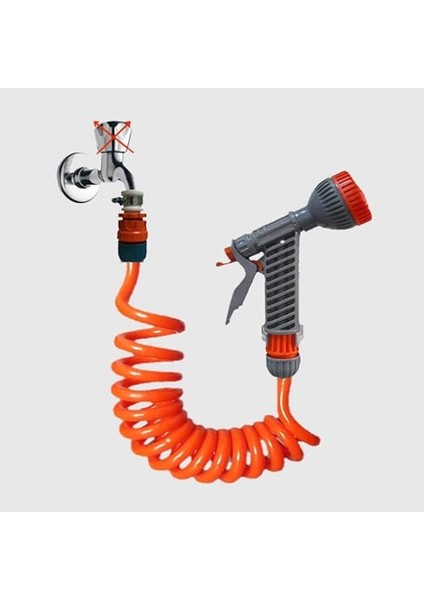 Spiral Bahçe Çiçek Çim Sulama Hortumu Tetikli Süzek Başlık Seti (5 Metre Turuncu) modelleri