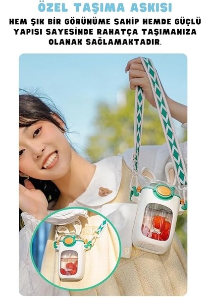 400ML Sevimli Tavşanlar Kulaklı Askılı Pipetli Tritan Çocuk Su Matarası (Beyaz) fırsatları