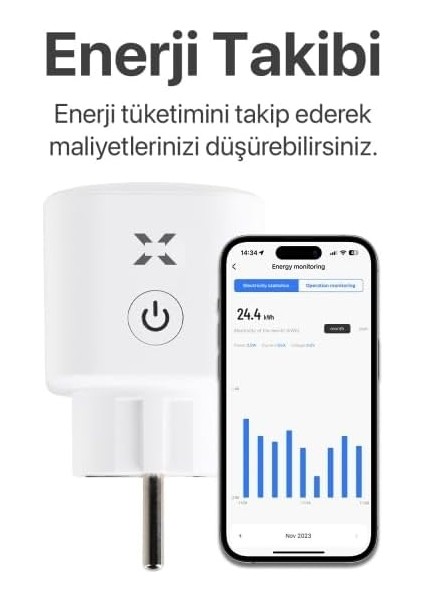 Smart Akım Korumalı Mobil Uygulama ile Uzaktan Kontrol Edilebilen Enerji Ölçümlü Zaman Ayarlı Akıllı Wi-Fi/bluetooth Priz 3 Adet (16 A) X7010 fırsatları