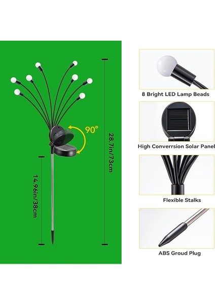 Su Geçirmez Solar Bahçe Işıkları Dış Mekan, Sıcak Beyaz Sallanan Ateşböceği Işıkları, Yol, Çit, Bahçe Dekorasyonu Için (4'lü Paket) indirimleri
