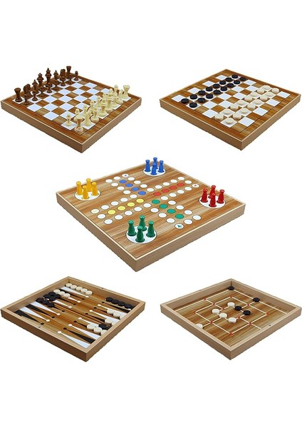 Oyun Seti Tavla-Satranç-Dama-Kızma Birader-Dokuz Taş - 5'in 1 Game Set