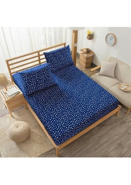 Pamuklu Ranforce Tek Kişilik Lastiksiz Çarşaf Takımı 160X240 - Lacivert Yıldız Desenli
