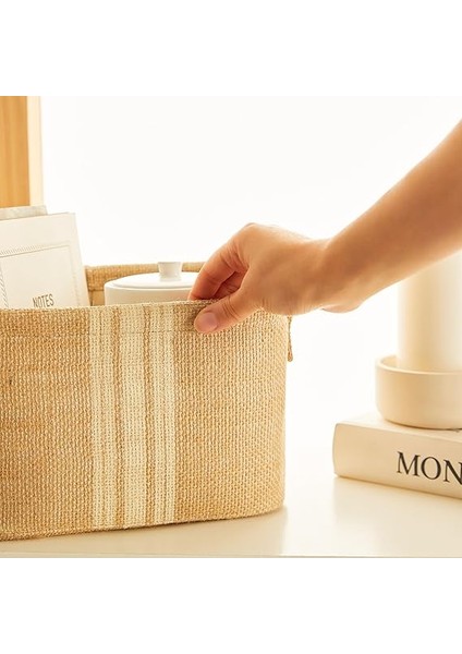 Home Textile Çizgili Jüt Sepet 24 x 17 x 14 cm fırsatları