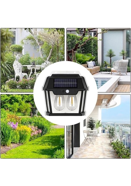 Solar Güneş Enerjili Lamba 2 Ampul Flament LED Hareket Sensörlü 3 Işık Modlu Aplik Su Geçirmez Duvar Teras Veranda Bahçe Agaç Patika Garaj Balkon Dekorasyon Aydınlatma 1 Adet fırsatları