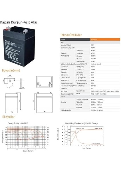 12V/4,5AH Bakımsız Kuru Akü modelleri