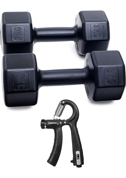 Ps Spor 3 kg Dambıl Çift + Sayaçlı Ayarlanabilir El Yayı (3 kg x 2 Adet Gönderim Yapılır) Siyah