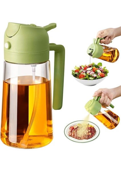 Vıew 2'si 1 Arada Yağ Püskürtücü ve Yağ Dozajı, 470 ml Hava Fritözü Için Yağ Spreyi, Mutfak, Salata ve Barbekü Için Cam Zeytinyağı Şişesi (Yeşil)