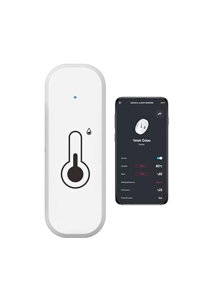 Akıllı Wi-Fi Sıcaklık ve Nem Sensörü, Gerçek Zamanlı Sıcaklık ve Nem Verileri, Yüksek Hassasiyet, Uygulama Üzerinden Anında Bildirim