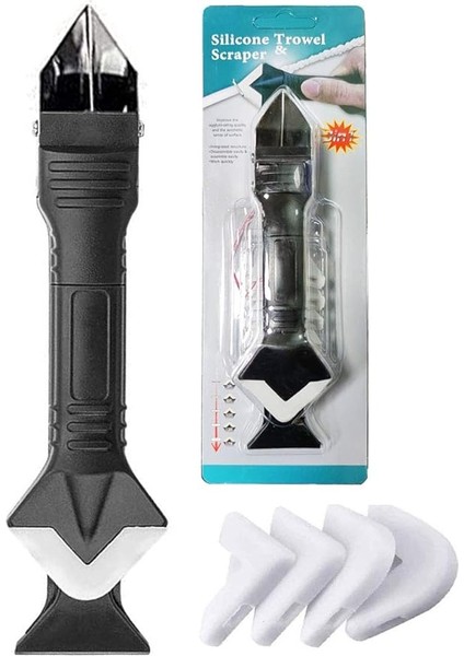 3'ü 1 Arada Silikon Kalafat Aletleri, Cam Tutkal Açısı Kazıyıcı, Paslanmaz Çelik Başlı Kalafat Sökücü ve Sızdırmazlık Maddesi Kazıyıcı, Mutfak Banyo Penceresi ve Çerçeveleri Için Sızdırmazlık Maddesi Mühürleri (1 Paket)