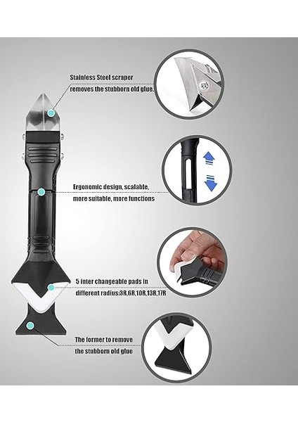 3'ü 1 Arada Silikon Kalafat Aletleri, Cam Tutkal Açısı Kazıyıcı, Paslanmaz Çelik Başlı Kalafat Sökücü ve Sızdırmazlık Maddesi Kazıyıcı, Mutfak Banyo Penceresi ve Çerçeveleri Için Sızdırmazlık Maddesi Mühürleri (1 Paket) modelleri