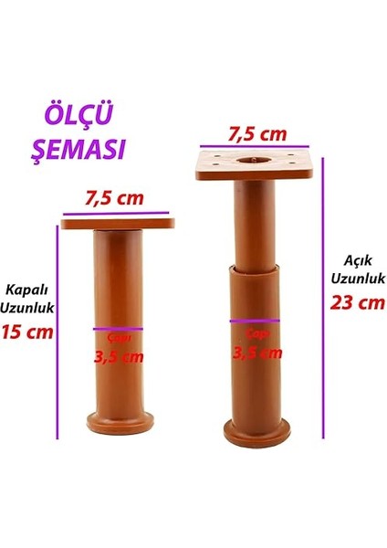 2 Adet Modül Ayarlanabilir Destek Ayağı 15 x 23 cm Kahverengi Ayak Mobilya Kanepe Baza Koltuk Ünite Ayakları modelleri