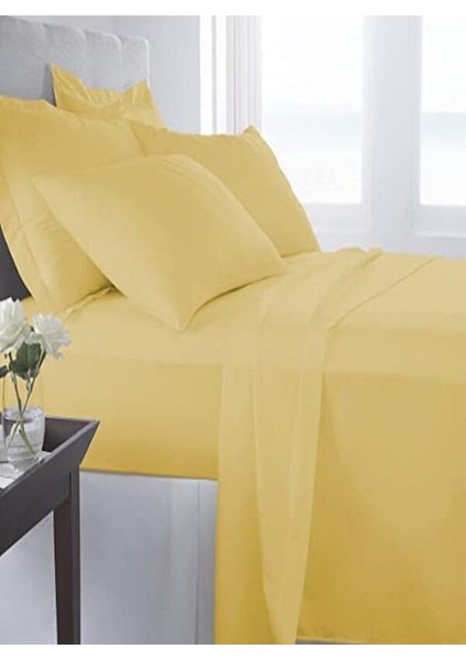 Pamuklu Ranforce Çift Kişilik Ara Ölçü Sarı Kumaş Lastikli Çarşaf Takımı - 140X190