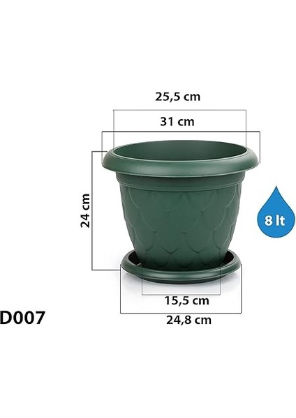 D007 Damla Saksı Set No: 7, 8 Litre, 31 Cm, Kiremit fiyatları