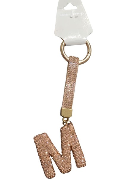 M Harfi Taşlı Turuncu Anahtarlık Parıltılı Çanta Aksesuarı ve Anahtarlık