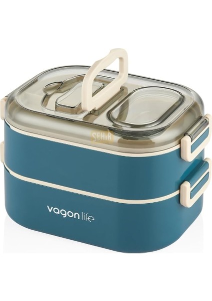 Bento 1000ML Lunchbox Çift Katlı 3 Bölmeli Çelik Sefer Tası Yemek Kutusu (Lacivert)