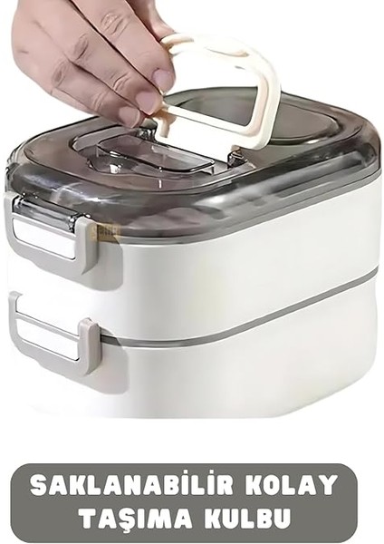 Bento 1000ML Lunchbox Çift Katlı 3 Bölmeli Çelik Sefer Tası Yemek Kutusu (Lacivert) modelleri