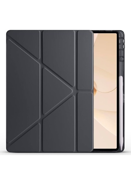 Huawei ile Uyumlu Matepad 12X Kılıf Zore Tri Folding Kalem Bölmeli Standlı Kılıf Siyah
