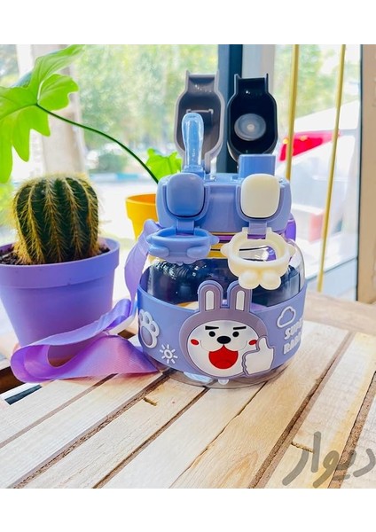 Tavşan Su Matarası Boyun Askılı Suluk Renkli Çizgi Film ve Desenli Karakterler Çocuklara Özel Taşıması Kolay Okulda Piknikde Kullanıma Uygun 1 Litre Crk3 (Mor)
