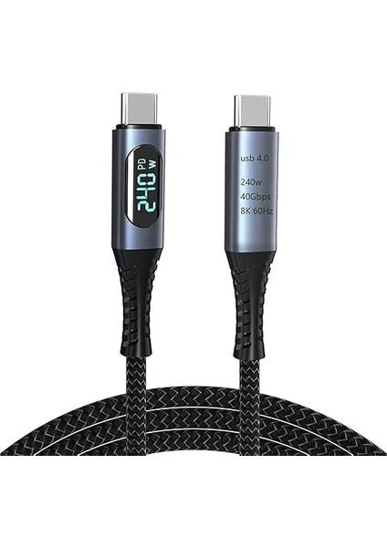 240W USB 4.0 Kablosu, LED Ekranlı, Tunderbolt 40GBPS 8K@60Hz Pd Tip C Kablosu, USB C - USB C Erkek - Erkek Kablo Kablosu Bilgisayar Type-C Laptop Pad Hub Için 1 Metre ZR850