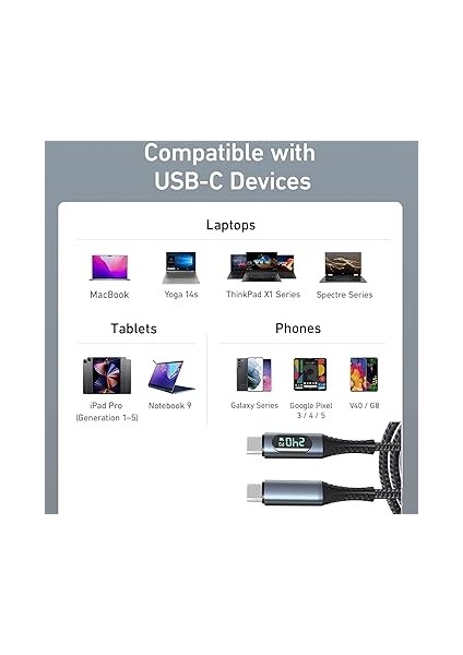 240W USB 4.0 Kablosu, LED Ekranlı, Tunderbolt 40GBPS 8K@60Hz Pd Tip C Kablosu, USB C - USB C Erkek - Erkek Kablo Kablosu Bilgisayar Type-C Laptop Pad Hub Için 1 Metre ZR850 indirimleri