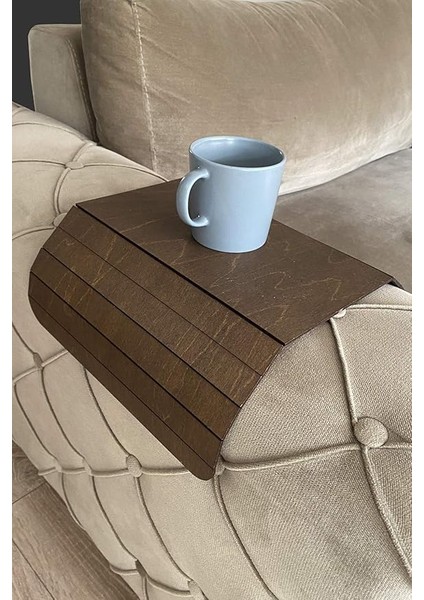 Koltuk Tepsisi, Kolçak Tepsisi, Yan Sehpa, Gerçek Ahşap (2 Adet, Koyu Ceviz)