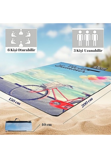 Plaj Havlusu, Piknik Örtüsü, Plaj Matı, Çantalı Plaj Hasırı,kamp Battaniyesi, Kamp Matı, Katlanabilir, Hafif, Su Geçirmez, Kum Geçirmez (Bisiklet-Sahil Yolu) modelleri