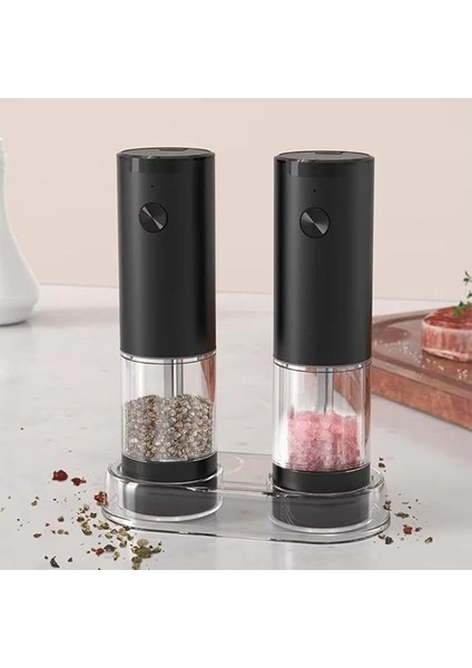 Pilli LED Işıklı Tuz Karabiber Değirmeni Otomatik Baharat Öğütücü Seti