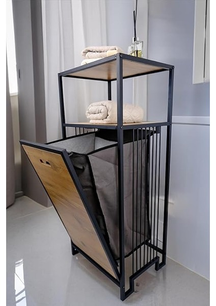 Metal Kirli Sepetli 2 Raflı Çok Amaçlı Banyo Düzenleyici Raf Organizer Siyah – MRS-003 C1-1-369 modelleri