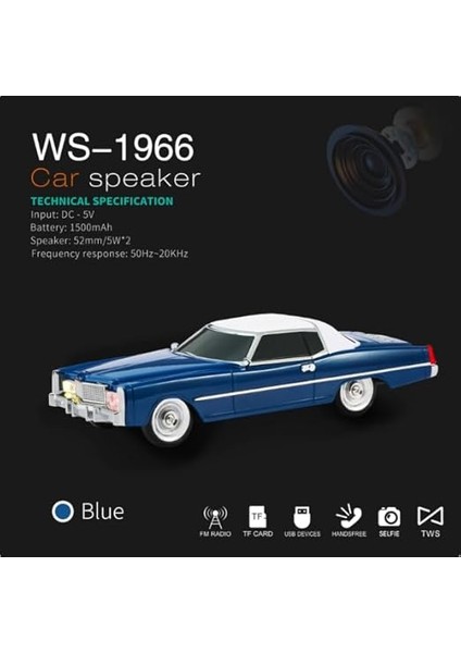 Kablosuz Hoparlör Bluetooth 1966 Cadillac Görünümlü Bluetooth Klasik Araba Hoparlör ve Fm Radyo Ofis Ev Için USB Sd Aux Girişli Kablosuz Speaker WS-1966 (Lacivert) fiyatları