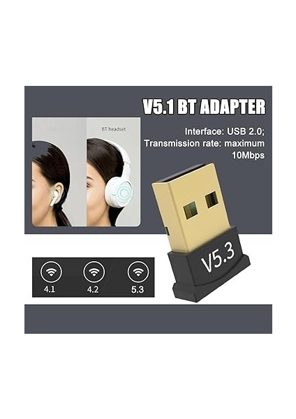 Bluetooth 5.3 USB Dongle Adaptörü, Windows 7/8.1/10/xp'yi Destekler, Pc, Dizüstü Bilgisayar, Fare, Klavye, Yazıcılar, Kulaklıklar, Oyun Kumandası Için Uygundur indirimleri