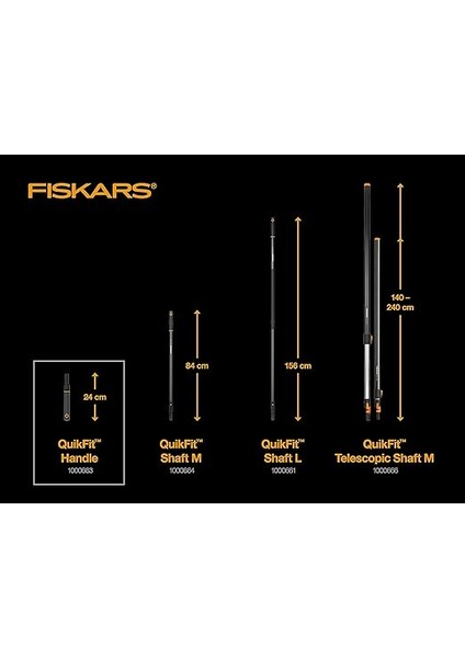 Alet Başlıkları Için Fiskars Sap, Uzunluk: 24 Cm, Alüminyum/fiberglas Takviyeli Plastik, Siyah/turuncu, 1000663 modelleri