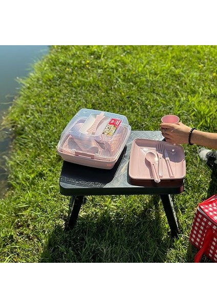 Piknik Seti, 6 Kişilik Piknik Seti, Taşımalı Çanta Piknik Seti, 32 Parça Piknik Seti, Pasta Börek Taşıma Kabı, Kamp Seti, Piknik Yemek Takımı (Pembe) fiyatları