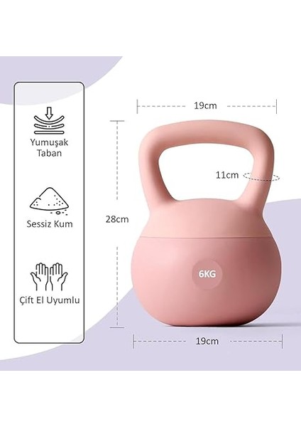 6kg Soft Kettlebell Yumuşak Tabanlı Metal Kumlu Ses Yapmaz Darbeye Dayanıklı Çift El Ağırlık fırsatları
