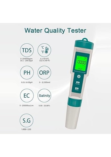 Çok Işlevli Dijital 7'si 1 Arada Su Kalitesi Test Cihazı Taşınabilir Yüksek Doğruluklu Su Kalitesi Test Kalemi Su Kalitesi Ölçüm Aracı Su Ph/tds/ec/tuzluluk/orp/sg/sıcaklık Arka Aydınlatmalı indirimleri