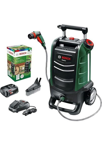 Home And Garden Fontus Akülü Yüksek Basınçlı Yıkama, Yeşil, 15 Litre Su Deposu, (18 V, 1 Akü, Maks. Basınç 15 Bar)