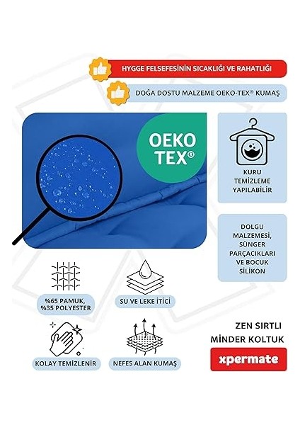 Zen Sırtlı Minder Koltuk Iskandinav Tarzı Ergonomik Yer Koltuğu Sırtlıklı Oturma Minderi 80X60X30 (Mavi) fırsatları