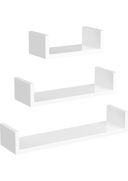 Duvar Rafları, 3'lü Set, Yüzer Raflar, 30/45/60 Cm, Dekoratif, Yaratıcı, Yatak Odaları, Oturma Odaları, Mutfaklar ve Koridorlar Için, 15 Kg'a Kadar Yüklenebilir, Beyaz LWS66W