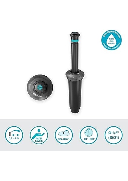 Yağmurlama Sistemi MD80: 80 M²'ye Kadar Orta Büyüklükteki Çim Alanlar Için Pop-Up Sulama Sistemi, 3,5 – 5 M Menzil, Döner Başlık, 1/2 Inç Iç Dişli (8232-20) fiyatları