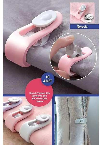 10 Adet Iğnesiz Yorgan Çarşaf ve Perde Tutucu Sabitleyici Kaydırmaz Nevresim Örtü Düzenleyici Klips fiyatları