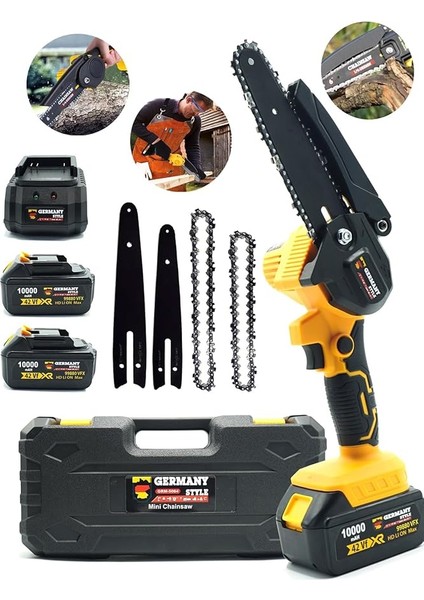 Germany Style Alman Çift Akü Çift Pala Zincir Şarjlı Dal Budama Testeresi Makinesi
