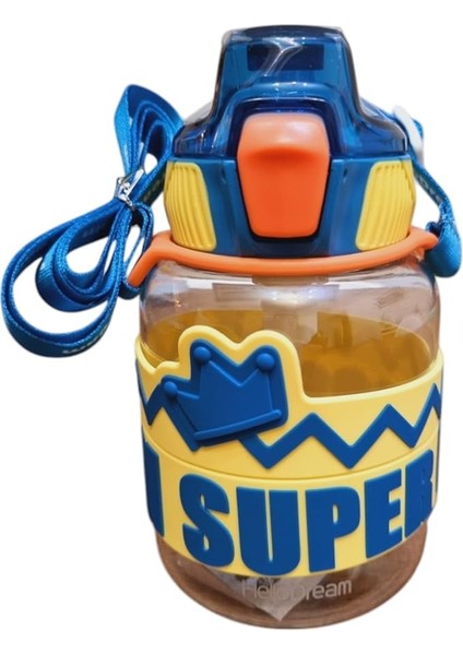 Tritan Çocuk Suluk - Pipetli ve Çocuk Kilit Mekanizmalı, Bpa Içermez, Koku Yapmaz Su Matarası - Ergonomik ve Taşınabilir, Askılı Sağlıklı Matara, Okul ve Günlük Kullanımı Için (Mavi Sarı)