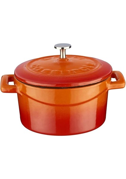 Metal Döküm Mini Tencere, Trendy, 10 Cm, 0.35 L Hacim, Turuncu
