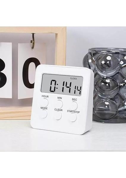 Alarmlı Dijital Öğrenci Sınav Masa Kronometresi 24 Geri Sayım Saat - 2 Alarm Kademeli (Beyaz)