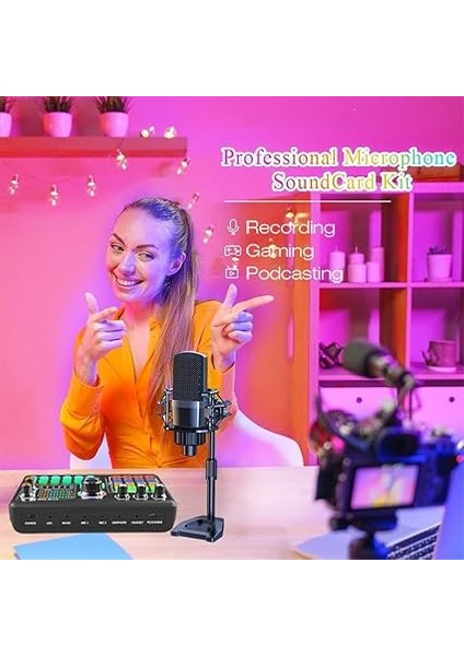 Podcast Mikrofon Ses Kartı Kiti Pc Smartphone Dizüstü Bilgisayar Içiin Vlog Kayıt Canlı Akışı Youtuber Yayıncılara Uygun P300 (P300) fiyatları