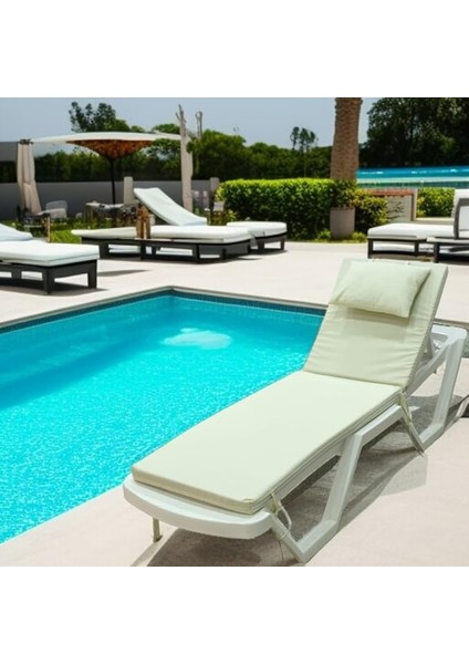 Şezlong Minderi Yastıklı 5cm Sünger Kırık Beyaz